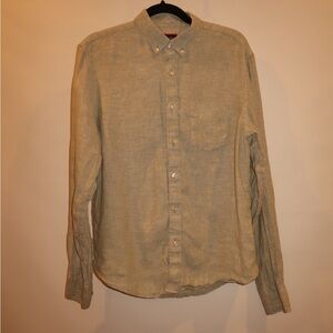 Untuckit Laroche Green Linen Long Sleeve Button Down Dress Shirt 34524